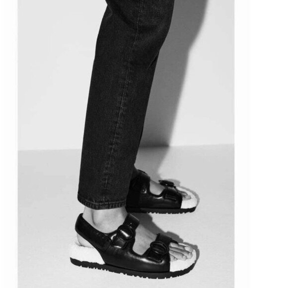 Zara Faux Leather Sherpa Buckle Sandals Chic Cozy Neutral Chunky Black White - Picture 12 of 12